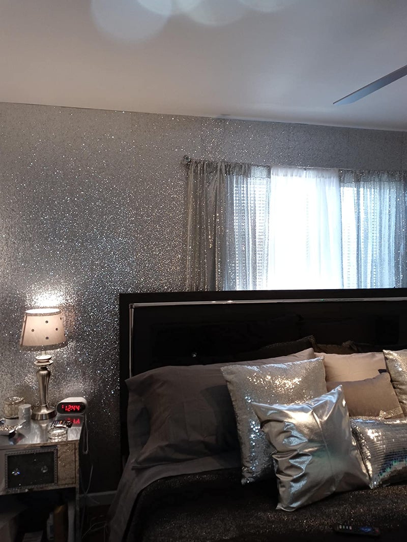 DHHOUSE Self Adhesive Silver Chunky Glitter Wallpaper, Sparkle Sequins Glitter Wallpaper for Wall (17.4in x 16.4ft, Silver) - Image 2